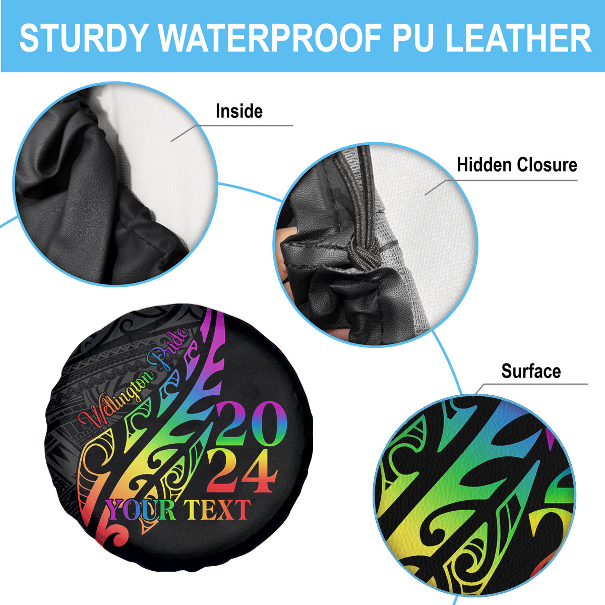 Personalised New Zealand Wellington Pride Spare Tire Cover Maori Fern with Pride Flag 2024