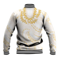 Aloha Lei Onaona Baseball Jacket Beige Hawaiian Tribal Pattern