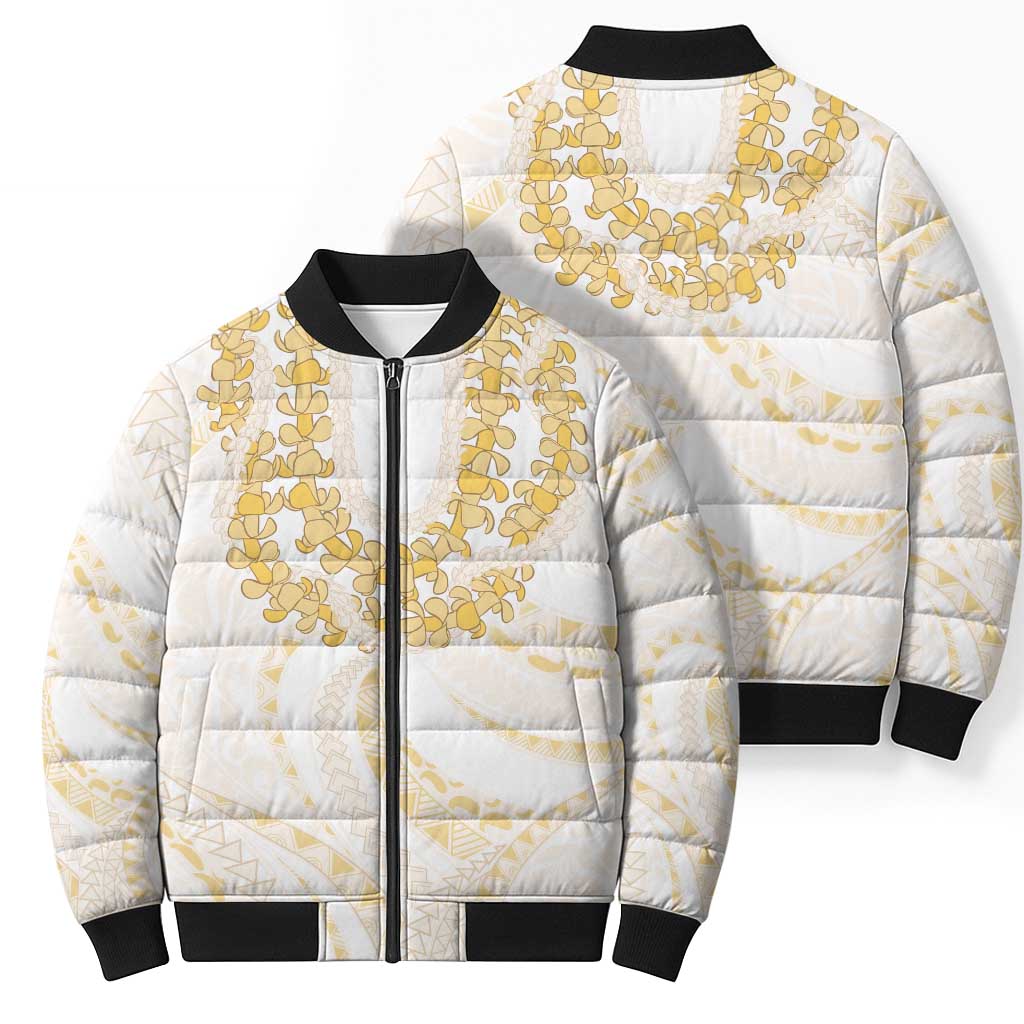 Aloha Lei Onaona Bomber Puffer Jacket Beige Hawaiian Tribal Pattern - Polynesian Pride