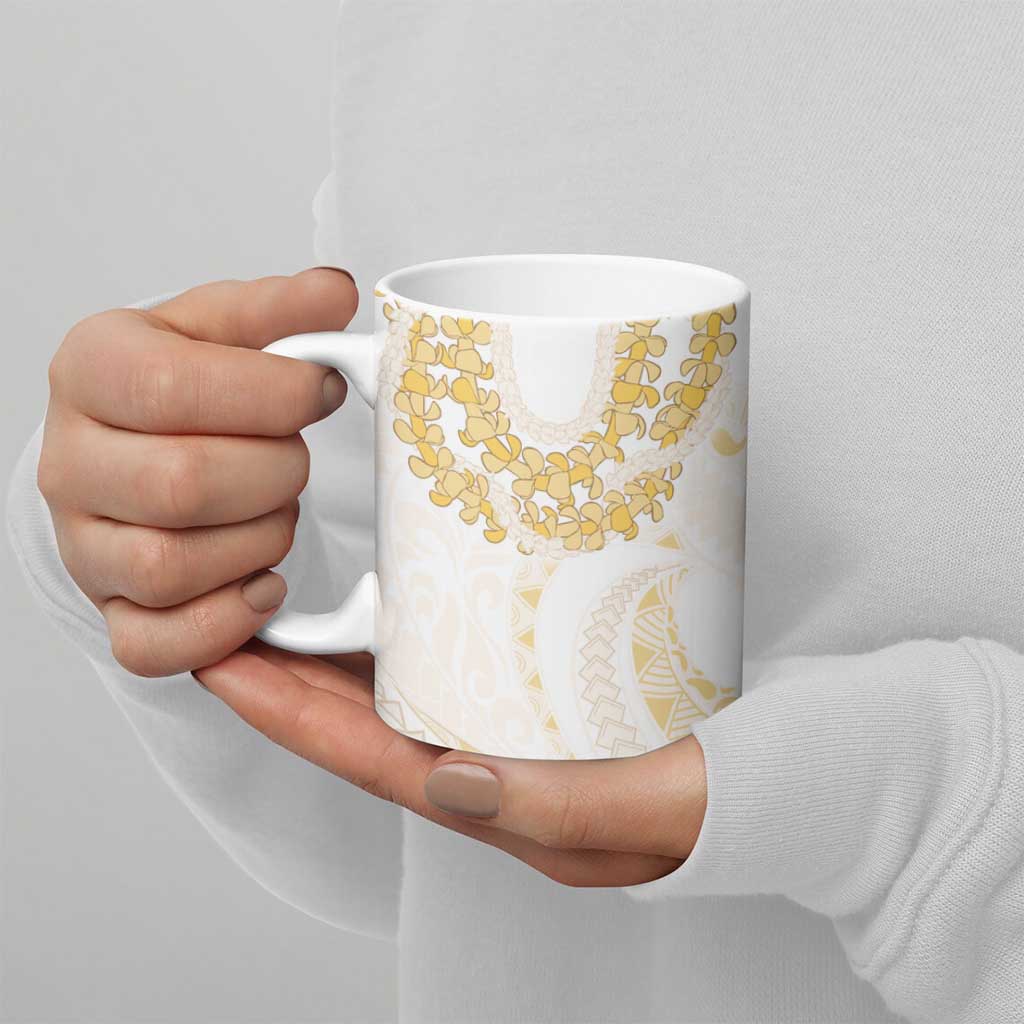 Aloha Lei Onaona Ceramic Mug Beige Hawaiian Tribal Pattern - Polynesian Pride