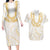 Aloha Lei Onaona Couples Matching Long Sleeve Bodycon Dress and Hawaiian Shirt Beige Hawaiian Tribal Pattern