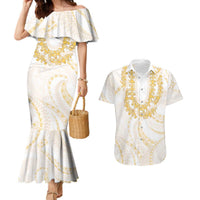 Aloha Lei Onaona Couples Matching Mermaid Dress and Hawaiian Shirt Beige Hawaiian Tribal Pattern