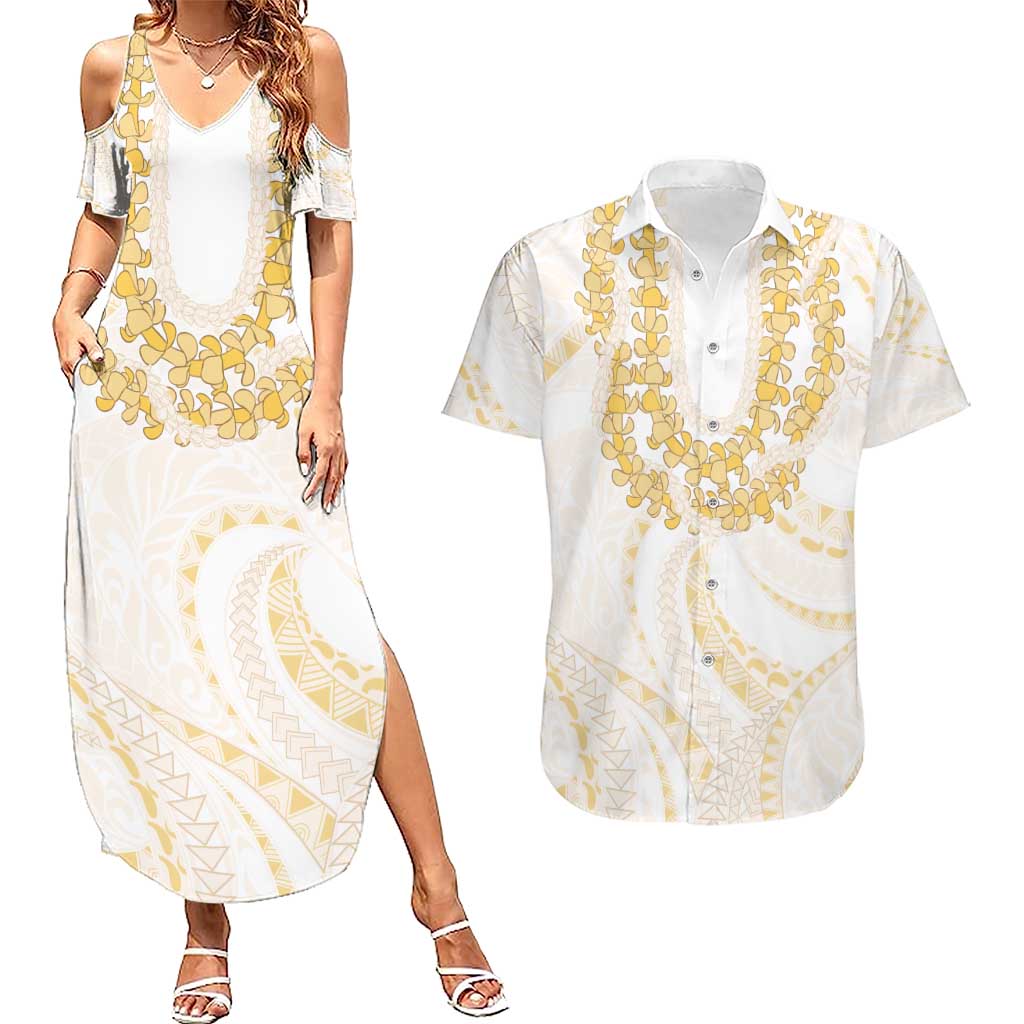 Aloha Lei Onaona Couples Matching Summer Maxi Dress and Hawaiian Shirt Beige Hawaiian Tribal Pattern