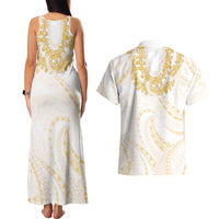 Aloha Lei Onaona Couples Matching Tank Maxi Dress and Hawaiian Shirt Beige Hawaiian Tribal Pattern