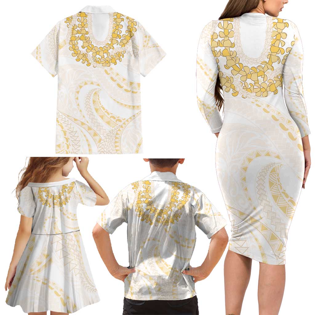 Aloha Lei Onaona Family Matching Long Sleeve Bodycon Dress and Hawaiian Shirt Beige Hawaiian Tribal Pattern LT9 - Polynesian Pride