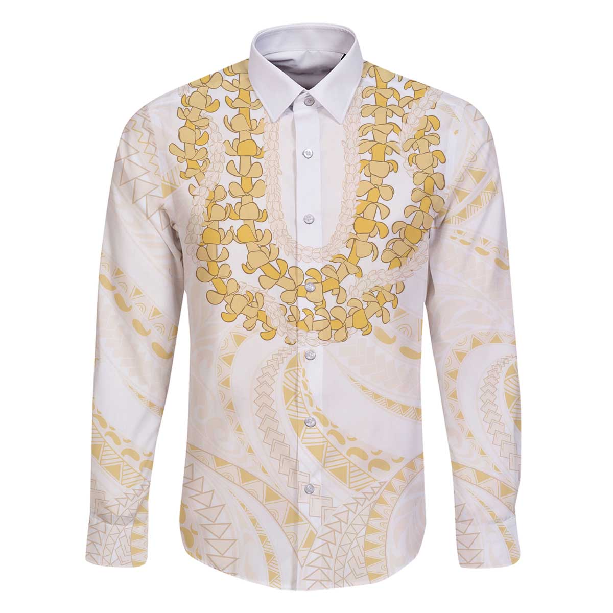 Aloha Lei Onaona Family Matching Off The Shoulder Long Sleeve Dress and Hawaiian Shirt Beige Hawaiian Tribal Pattern LT9 Dad's Shirt - Long Sleeve Beige - Polynesian Pride