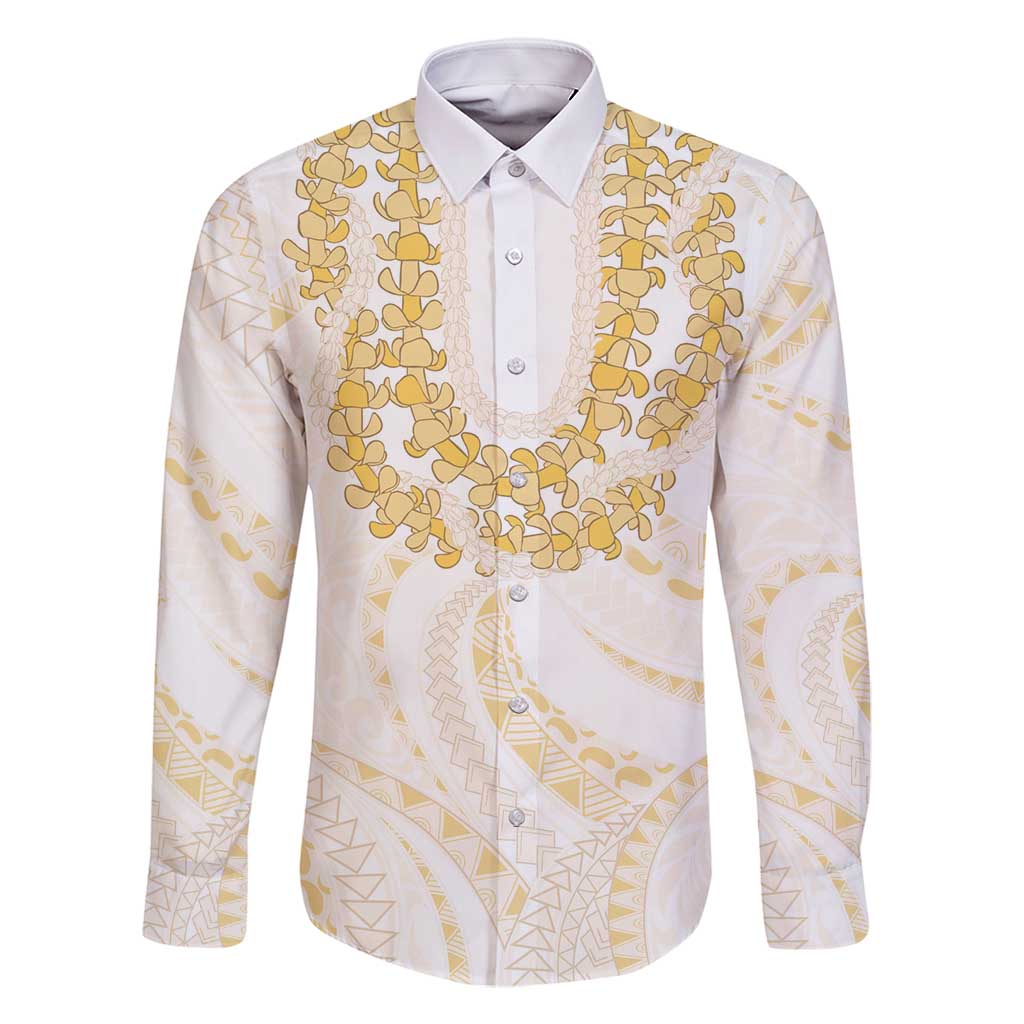 Aloha Lei Onaona Family Matching Off Shoulder Maxi Dress and Hawaiian Shirt Beige Hawaiian Tribal Pattern LT9 Dad's Shirt - Long Sleeve Beige - Polynesian Pride