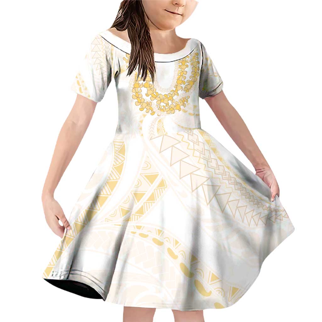Aloha Lei Onaona Family Matching Off Shoulder Short Dress and Hawaiian Shirt Beige Hawaiian Tribal Pattern LT9 Daughter's Dress Beige - Polynesian Pride