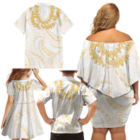 Aloha Lei Onaona Family Matching Off Shoulder Short Dress and Hawaiian Shirt Beige Hawaiian Tribal Pattern LT9 - Polynesian Pride
