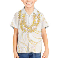 Aloha Lei Onaona Family Matching Off Shoulder Short Dress and Hawaiian Shirt Beige Hawaiian Tribal Pattern LT9 Son's Shirt Beige - Polynesian Pride