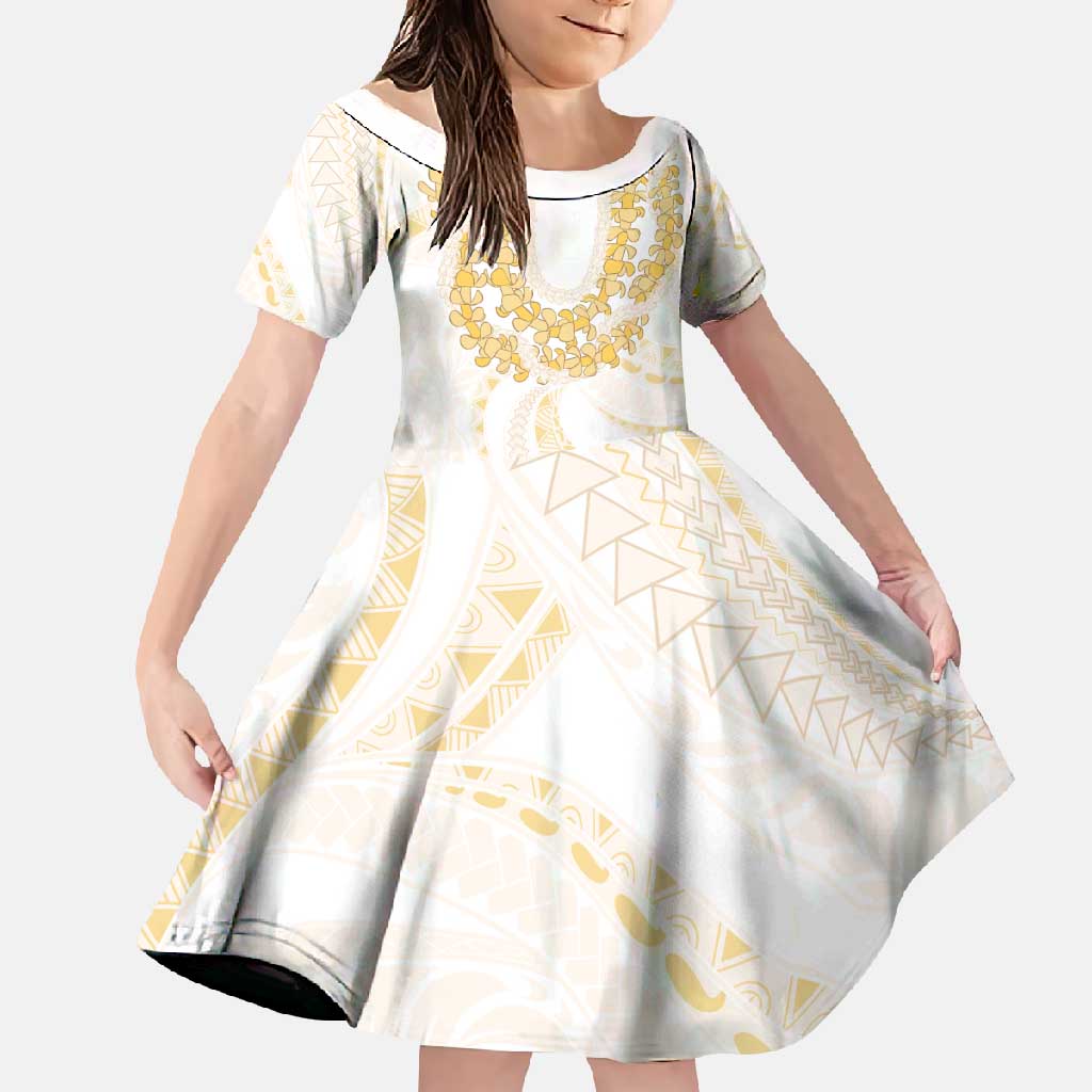 Aloha Lei Onaona Family Matching Short Sleeve Bodycon Dress and Hawaiian Shirt Beige Hawaiian Tribal Pattern LT9 Daughter's Dress Beige - Polynesian Pride