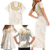 Aloha Lei Onaona Family Matching Short Sleeve Bodycon Dress and Hawaiian Shirt Beige Hawaiian Tribal Pattern LT9 - Polynesian Pride