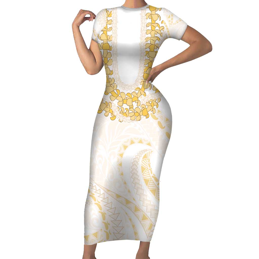 Aloha Lei Onaona Family Matching Short Sleeve Bodycon Dress and Hawaiian Shirt Beige Hawaiian Tribal Pattern LT9 Mom's Dress Beige - Polynesian Pride