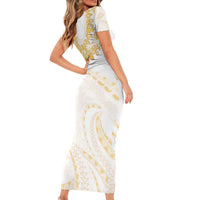 Aloha Lei Onaona Family Matching Short Sleeve Bodycon Dress and Hawaiian Shirt Beige Hawaiian Tribal Pattern LT9 - Polynesian Pride
