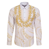 Aloha Lei Onaona Family Matching Summer Maxi Dress and Hawaiian Shirt Beige Hawaiian Tribal Pattern LT9 Dad's Shirt - Long Sleeve Beige - Polynesian Pride
