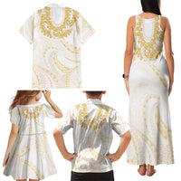 Aloha Lei Onaona Family Matching Tank Maxi Dress and Hawaiian Shirt Beige Hawaiian Tribal Pattern LT9 - Polynesian Pride