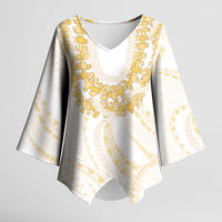 Aloha Lei Onaona Kimono Sleeve Blouse Beige Hawaiian Tribal Pattern - Polynesian Pride