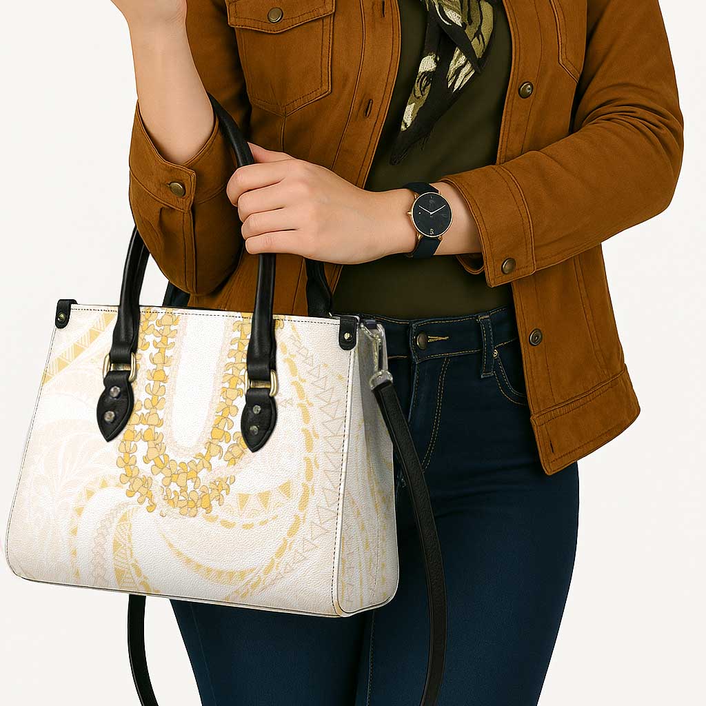 Aloha Lei Onaona Leather Bag Beige Hawaiian Tribal Pattern - Polynesian Pride