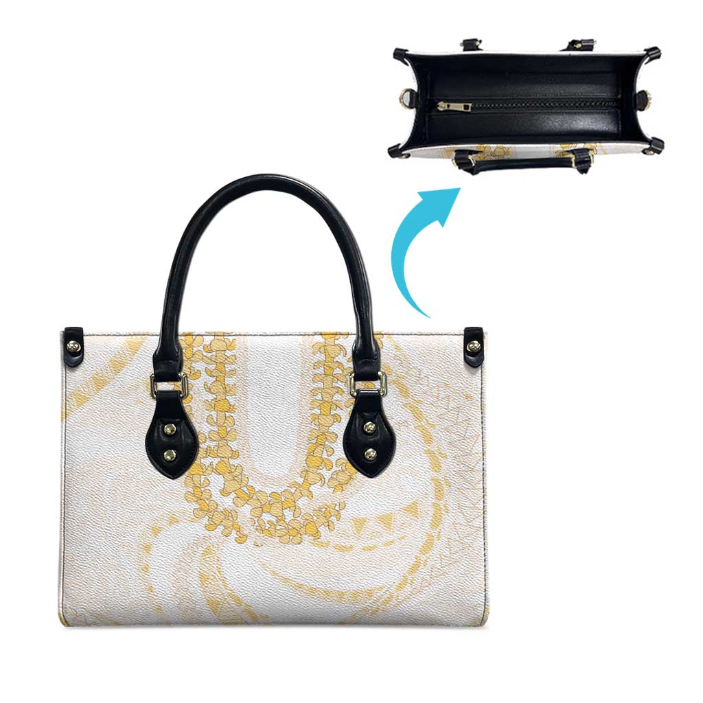 Aloha Lei Onaona Leather Bag Beige Hawaiian Tribal Pattern - Polynesian Pride