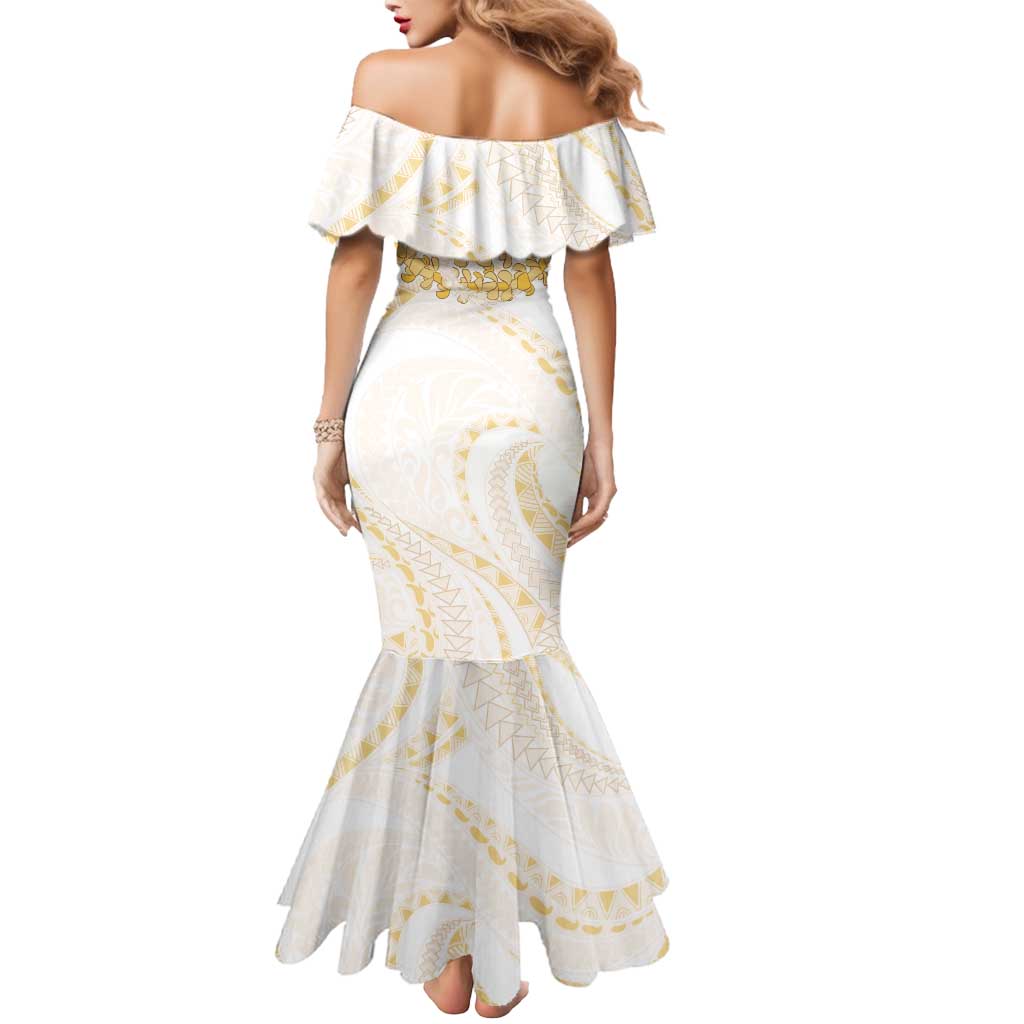 Aloha Lei Onaona Mermaid Dress Beige Hawaiian Tribal Pattern