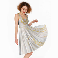 Aloha Lei Onaona Midi Dress Beige Hawaiian Tribal Pattern - Polynesian Pride