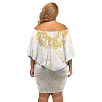 Aloha Lei Onaona Off Shoulder Short Dress Beige Hawaiian Tribal Pattern