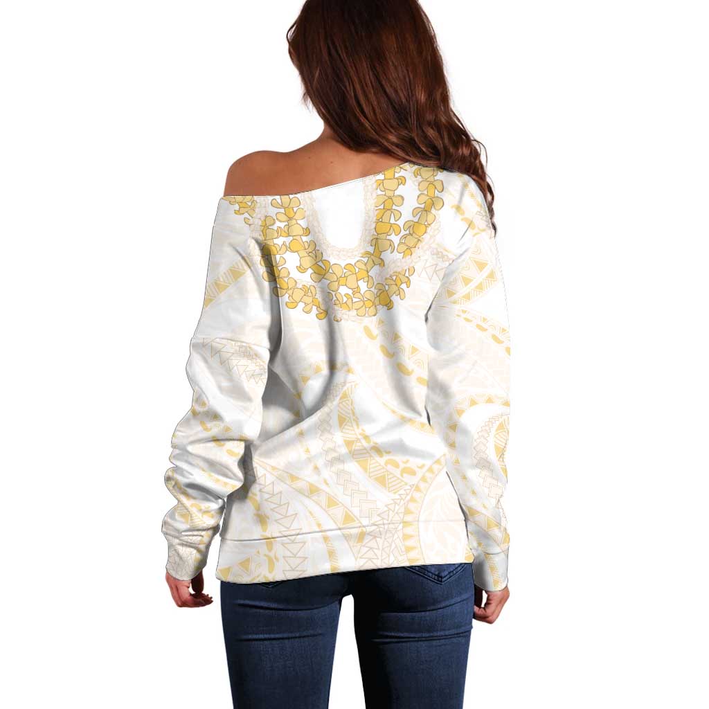 Aloha Lei Onaona Off Shoulder Sweater Beige Hawaiian Tribal Pattern