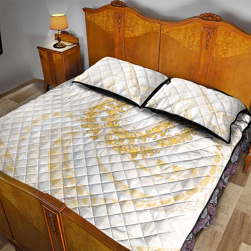 Aloha Lei Onaona Quilt Bed Set Beige Hawaiian Tribal Pattern