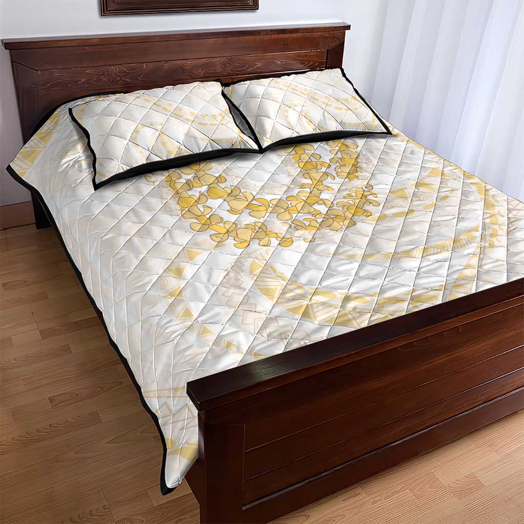 Aloha Lei Onaona Quilt Bed Set Beige Hawaiian Tribal Pattern