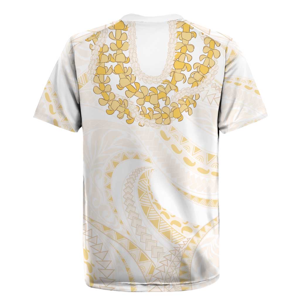 Aloha Lei Onaona Rugby Jersey Beige Hawaiian Tribal Pattern