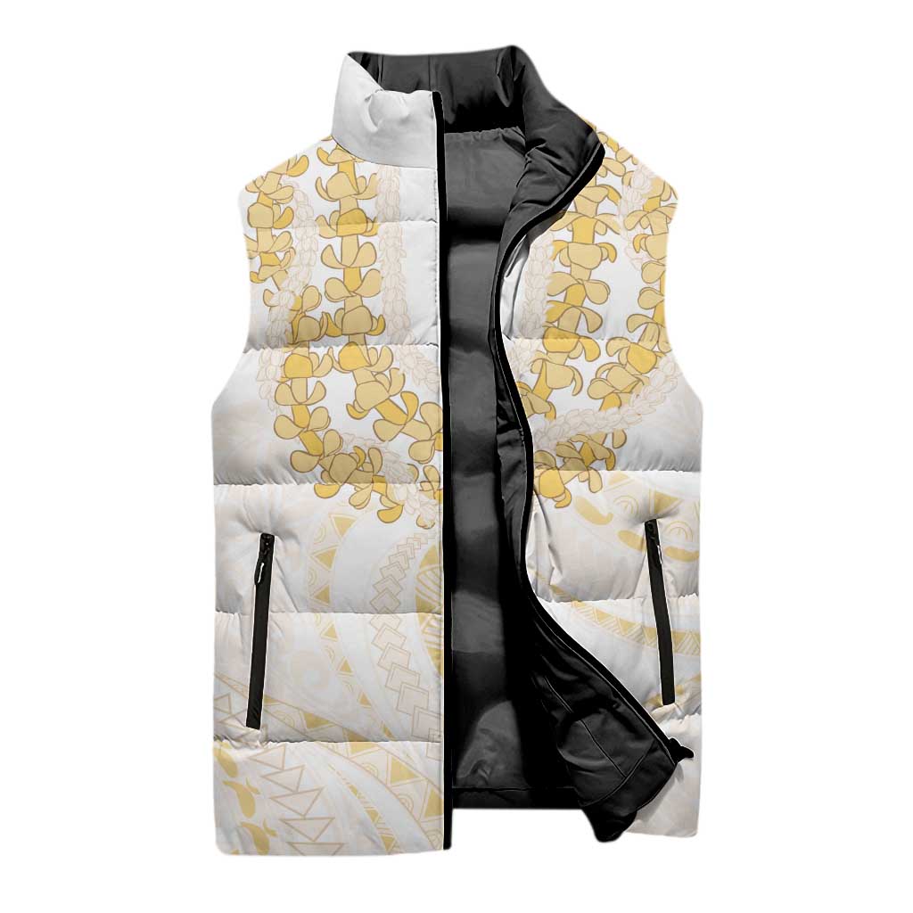 Aloha Lei Onaona Sleeveless Puffer Jacket Beige Hawaiian Tribal Pattern - Polynesian Pride