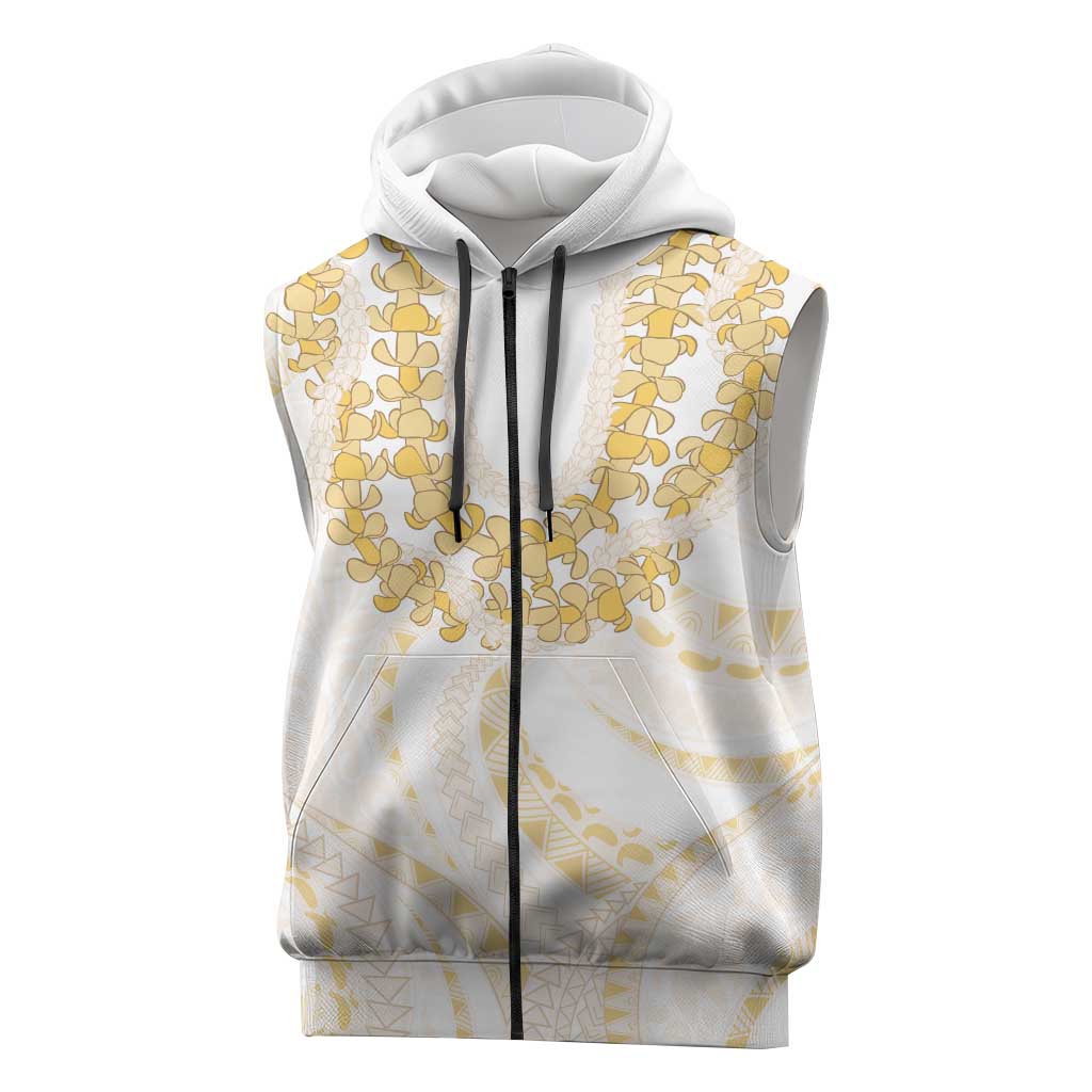Aloha Lei Onaona Sleeveless Zip Hoodie Beige Hawaiian Tribal Pattern LT9