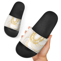 Aloha Lei Onaona Slide Sandals Beige Hawaiian Tribal Pattern - Polynesian Pride