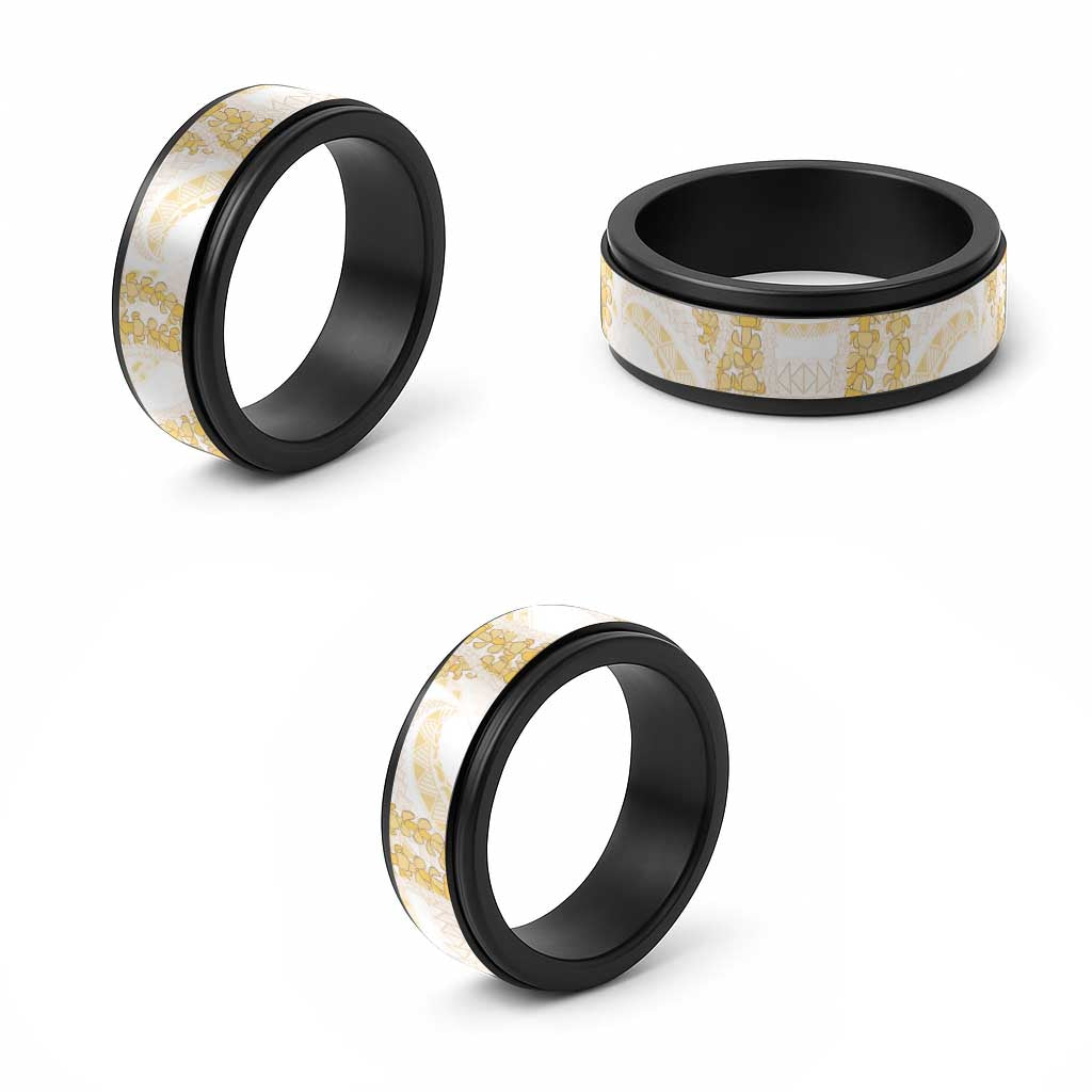Aloha Lei Onaona Spinner Ring Beige Hawaiian Tribal Pattern - Polynesian Pride