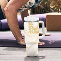 Aloha Lei Onaona Tumbler With Handle Beige Hawaiian Tribal Pattern LT9 - Polynesian Pride