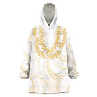 Aloha Lei Onaona Wearable Blanket Hoodie Beige Hawaiian Tribal Pattern