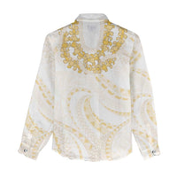 Aloha Lei Onaona Women Casual Shirt Beige Hawaiian Tribal Pattern