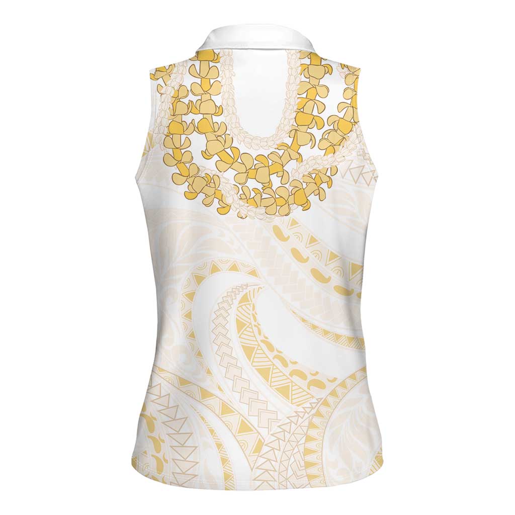 Aloha Lei Onaona Women Sleeveless Polo Shirt Beige Hawaiian Tribal Pattern