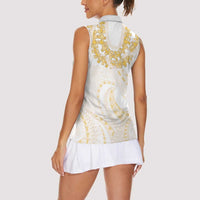 Aloha Lei Onaona Women Sleeveless Polo Shirt Beige Hawaiian Tribal Pattern