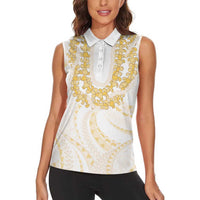 Aloha Lei Onaona Women Sleeveless Polo Shirt Beige Hawaiian Tribal Pattern