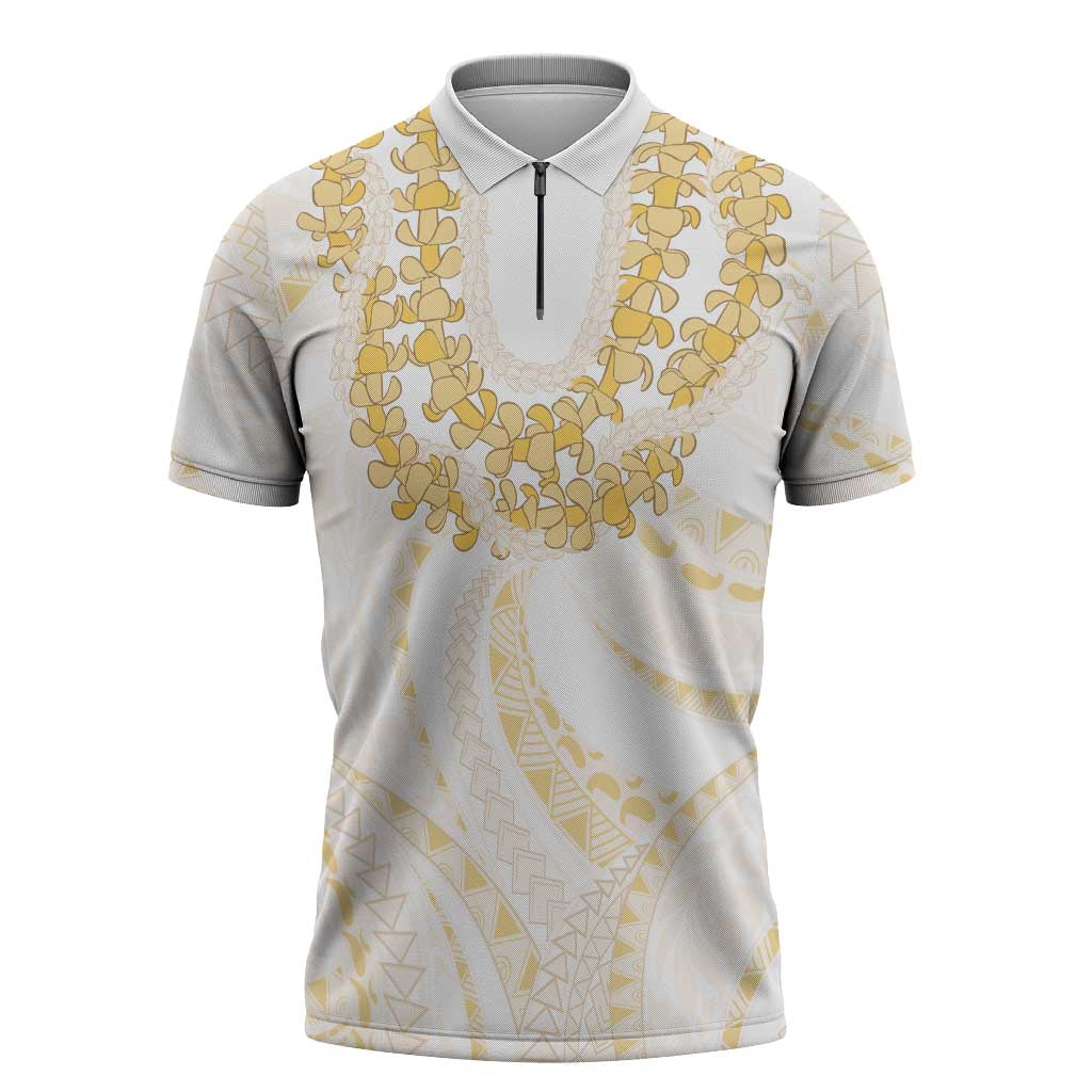 Aloha Lei Onaona Zipper Polo Shirt Beige Hawaiian Tribal Pattern - Polynesian Pride