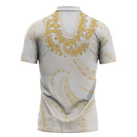 Aloha Lei Onaona Zipper Polo Shirt Beige Hawaiian Tribal Pattern - Polynesian Pride