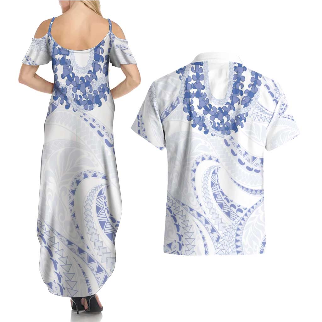Aloha Lei Onaona Couples Matching Summer Maxi Dress and Hawaiian Shirt Navy Blue Hawaiian Tribal Pattern