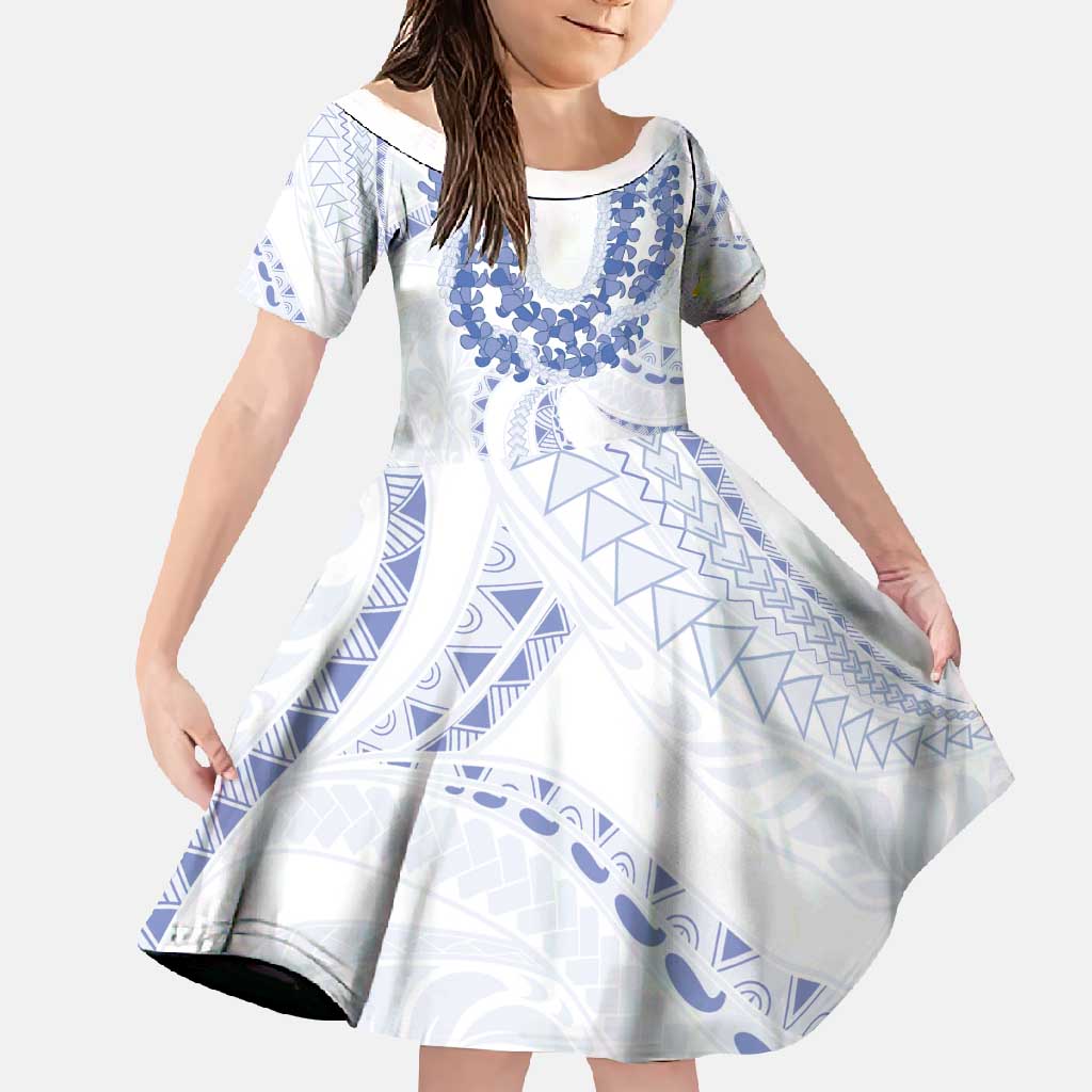Aloha Lei Onaona Family Matching Long Sleeve Bodycon Dress and Hawaiian Shirt Navy Blue Hawaiian Tribal Pattern LT9 Daughter's Dress Blue - Polynesian Pride