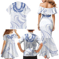Aloha Lei Onaona Family Matching Mermaid Dress and Hawaiian Shirt Navy Blue Hawaiian Tribal Pattern LT9 - Polynesian Pride