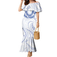 Aloha Lei Onaona Family Matching Mermaid Dress and Hawaiian Shirt Navy Blue Hawaiian Tribal Pattern LT9 Mom's Dress Blue - Polynesian Pride