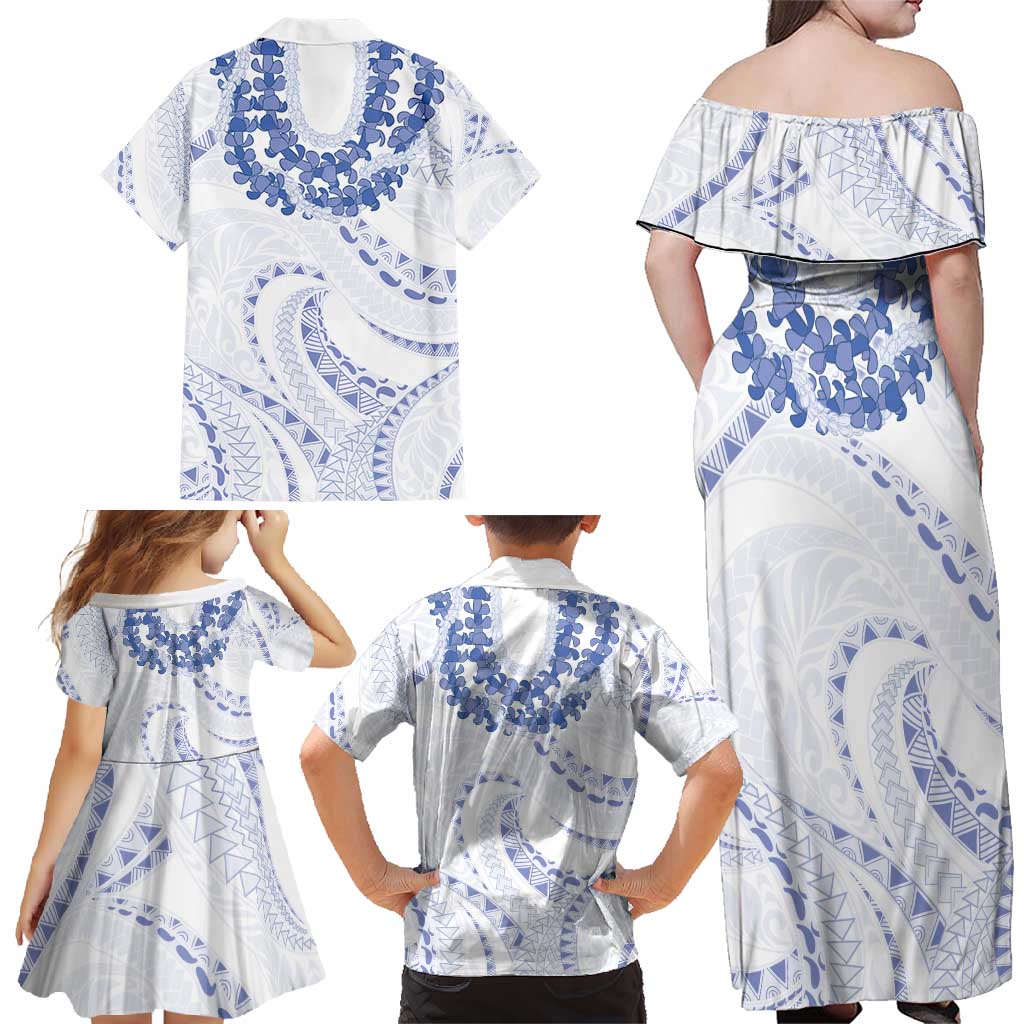 Aloha Lei Onaona Family Matching Off Shoulder Maxi Dress and Hawaiian Shirt Navy Blue Hawaiian Tribal Pattern LT9 - Polynesian Pride