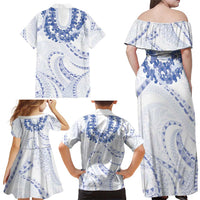Aloha Lei Onaona Family Matching Off Shoulder Maxi Dress and Hawaiian Shirt Navy Blue Hawaiian Tribal Pattern LT9 - Polynesian Pride