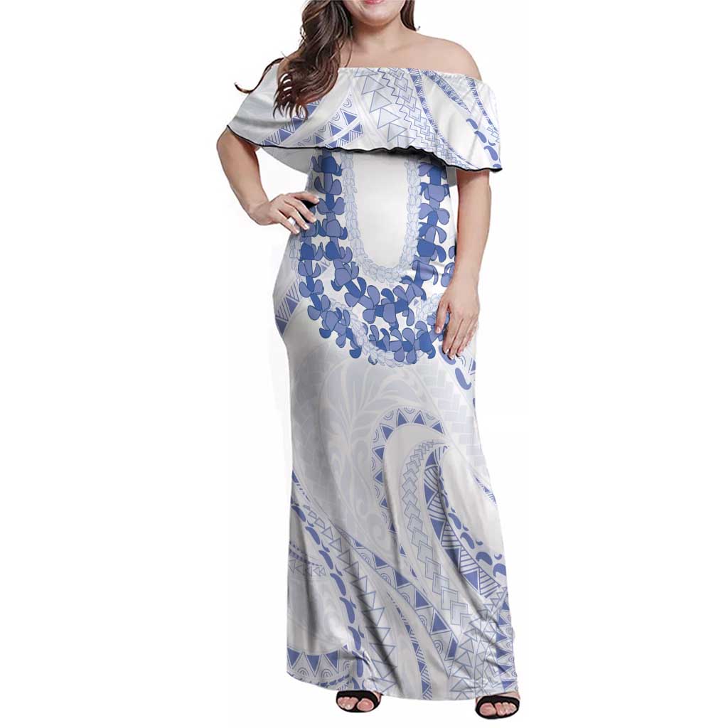 Aloha Lei Onaona Family Matching Off Shoulder Maxi Dress and Hawaiian Shirt Navy Blue Hawaiian Tribal Pattern LT9 Mom's Dress Blue - Polynesian Pride