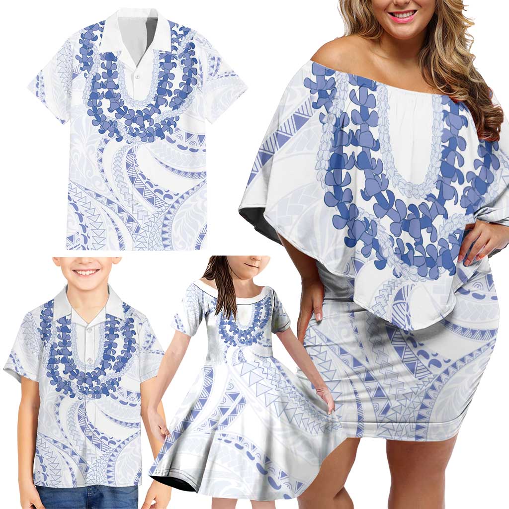 Aloha Lei Onaona Family Matching Off Shoulder Short Dress and Hawaiian Shirt Navy Blue Hawaiian Tribal Pattern LT9 - Polynesian Pride